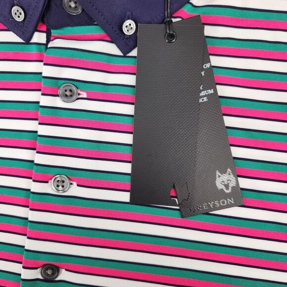 New Greyson Mens‎ Golf Polo Maniwaki Arctic Green/Pink/White Striped XL NWT - Picture 6 of 10